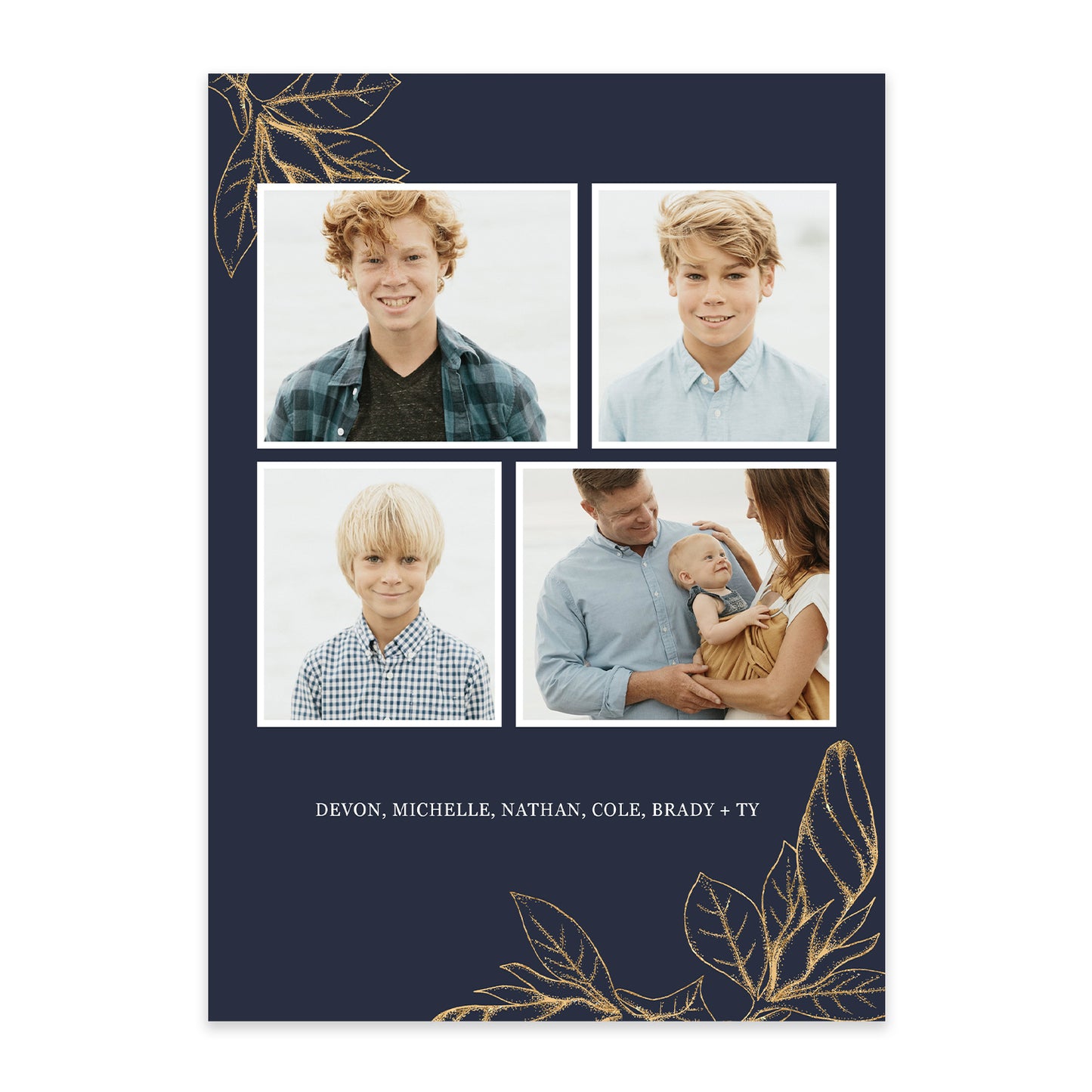 Navy and Gold Leaf Christmas Card
